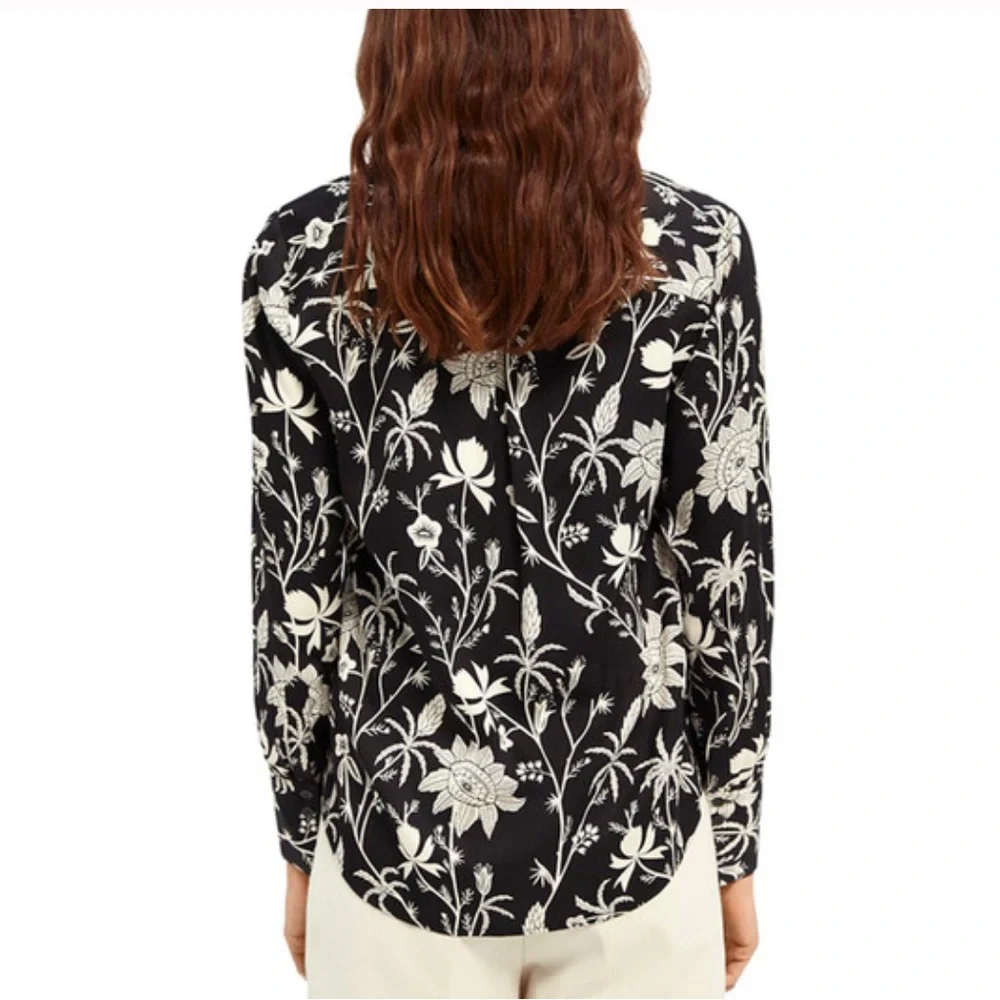 NWOT Scotch & Soda Floral Button Down Shirt Black Collared - Picture 6 of 11